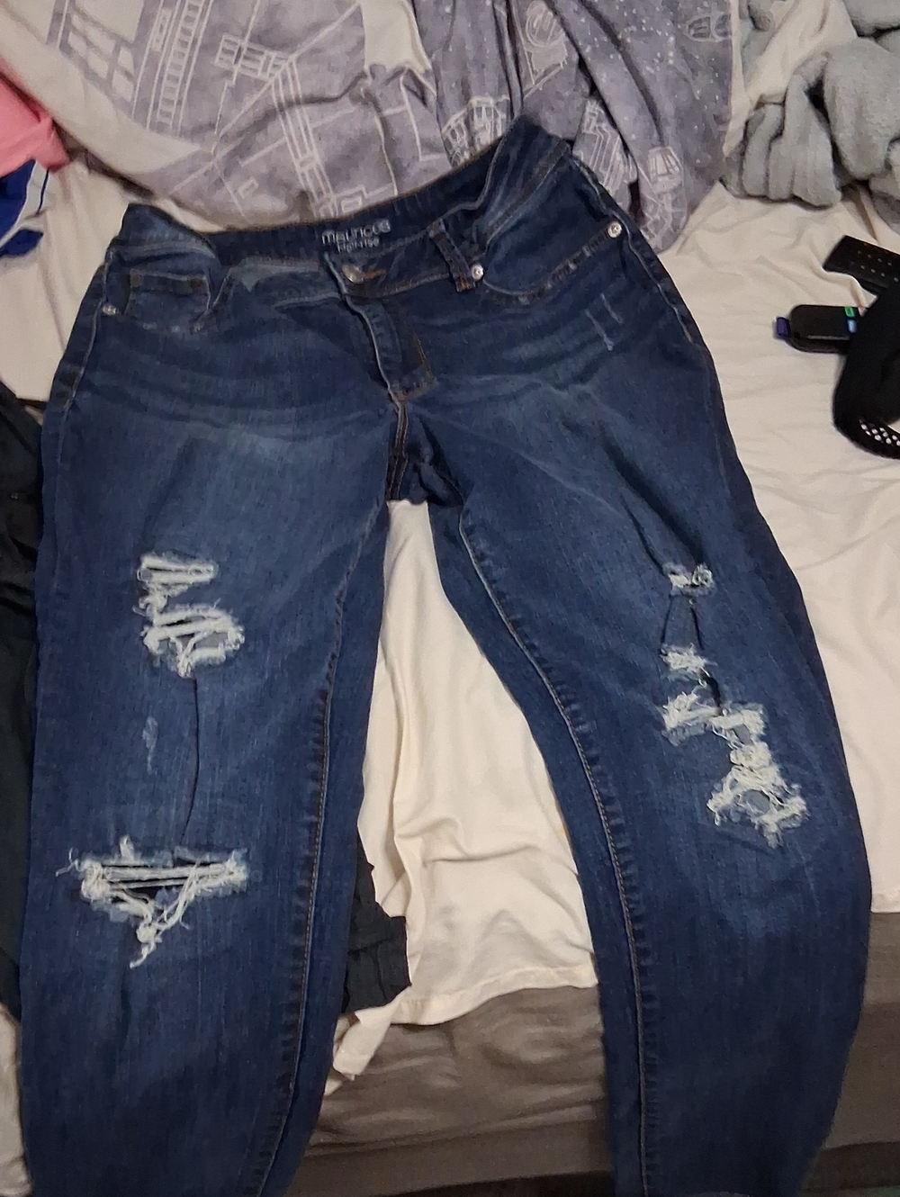 Maurices Women's Boyfriend Jeans in Dark Blue with Rips
